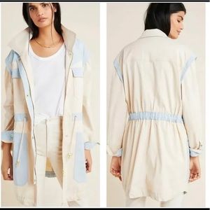 Anthropologie Catelyn Utility Anorak Jacket Size M Cream / Blue Colorblock $178